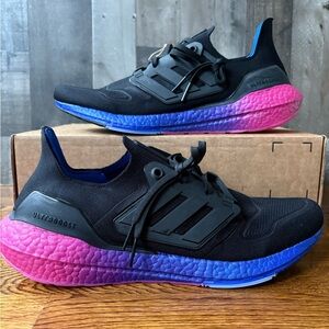 Adidas UltraBoost 22 Running Shoes Black Blue Pink HQ8593 Men's Size 15